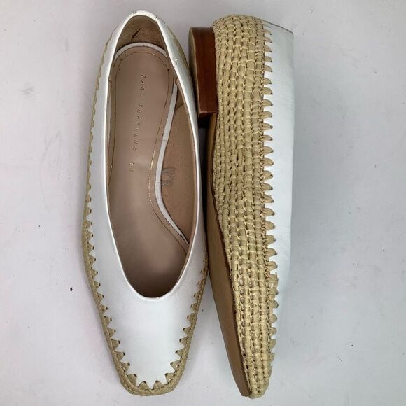 Zara Trafaluc White Leather Wheat Braided Edges Slip On Ballet Flat Sz 36/USA 6 - Picture 2 of 9